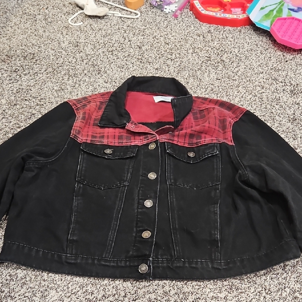 KanCan Black and Red Womens 2XL Demin Jacket